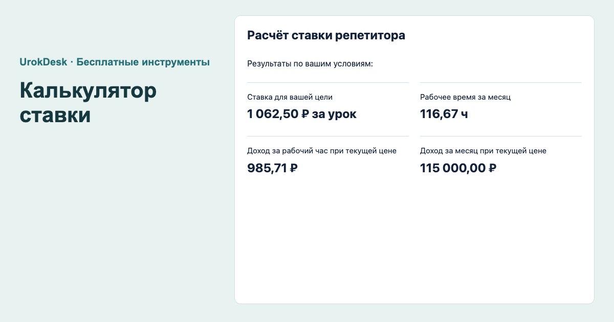 Пример результата: калькулятор ставки репетитора